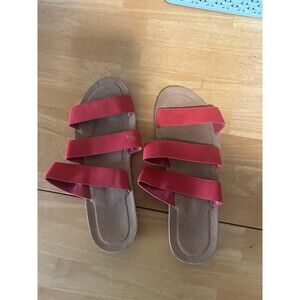 Women’s Red Strappy Slide Sandals Size 11 Casual Comfort Flats